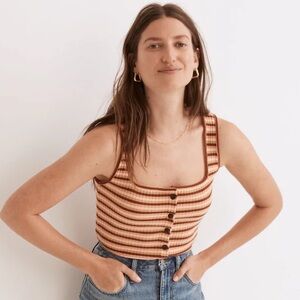Madewell (Re)sourced Ribbed Button-Front Crop Tank in Braxton Stripe Size XS